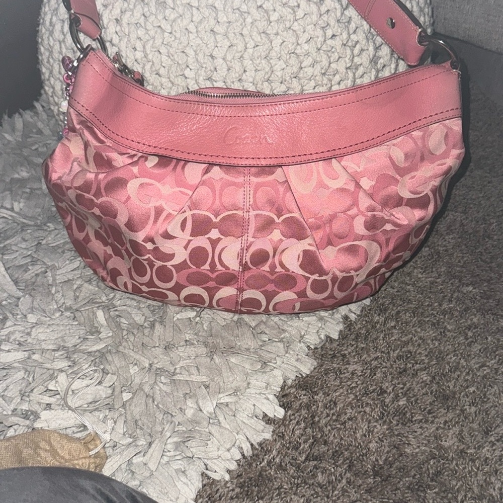 Y2K rare pink Coach large canvas leather hobo Bag with Signature Monogram - Picture 3 of 16